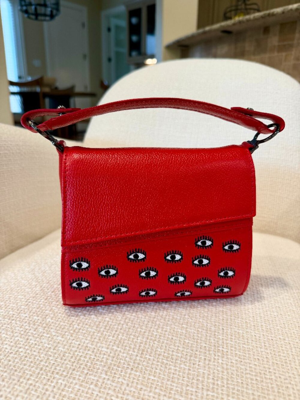 Min & Mon Anastasio Mini Crossbody Leather Handbag Red All Over Eyes Embroidery